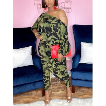 

LW Boat Neck Camo Print Two Piece Pants Set