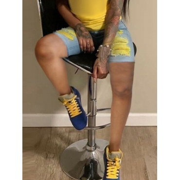 

Lovely High-waisted Ripped Denim Shorts, Light yellow