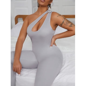 LW SXY One Shoulder Hollow-out One-piece Jumpsuit