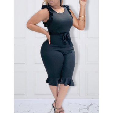 

LW Plus Size Bandage Flounce Design One-piece Romper, Black