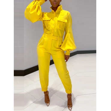 

LW Pocket Ruffle Design One-piece Jumpsuit, Yellow