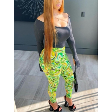 

Lovely Mid Waist Mixed Print Leggings, Green