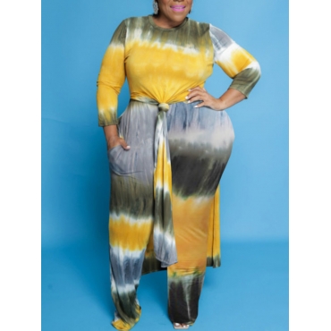 

LW Plus Size Tie-dye Split Two-piece Pants Set, Yellow