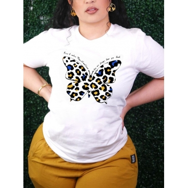 

LW Round Neck Butterfly Print T-shirt, White