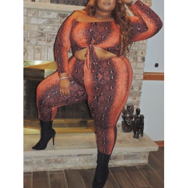 

LW Plus Size Boat Neck Cobra Print Hollow-out One-piece Jumpsuit