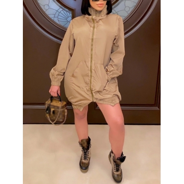 

Lovely Turtleneck Zipper Design Dress, Khaki
