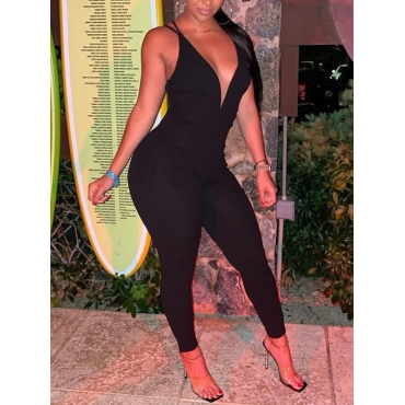 

Lovely Backless Cross Strap One-piece Jumpsuit, Black