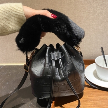 

Lovely Plush Drawstring Messenger Bag, Black