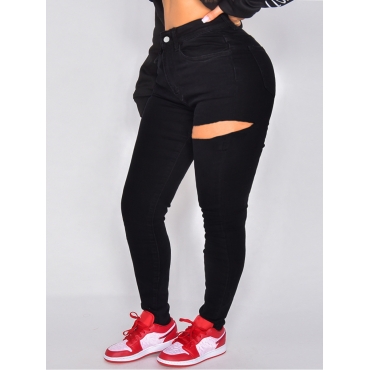 

LW Plus Size Mid Waist Ripped Jeans, Black