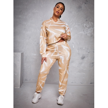 

LW Mandarin Collar Tie-dye Two Piece Pants Set, Light pink