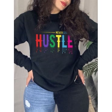 

LW Plus Size Letter Print Oversized Hoodie, Black