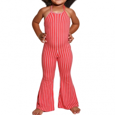 

Lovely Girl Boho Striped Flared Red One-piece Jumpsuit