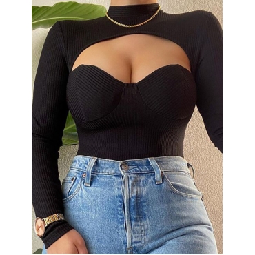 

LW SXY Round Neck Hollow-out T-shirt, Black