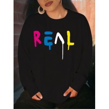 

LW Plus Size Letter Print Oversized Hoodie, Black