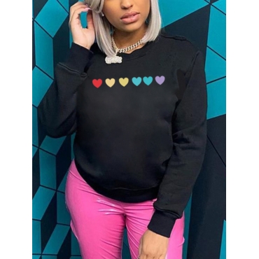 

LW BASICS Round Neck Letter Print Hoodie, Black
