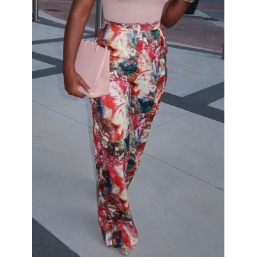 

Lovely Mixed Print Wide Leg Pants, Red