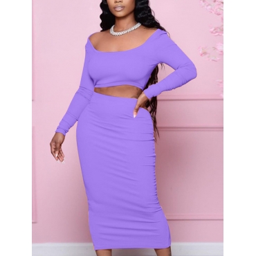 

LW Backless Slit Skirt Set, Purple