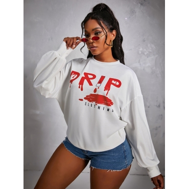 

LW Round Neck Letter Print Sweatshirt, White