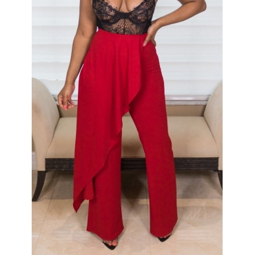 

LW BASIC Mid Waist Wide Leg Pants, Red