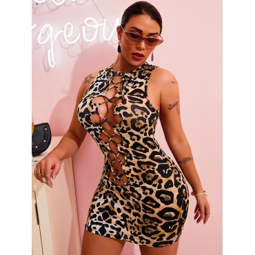 

LW SXY Leopard Print Hollow-out Bodycon Dress
