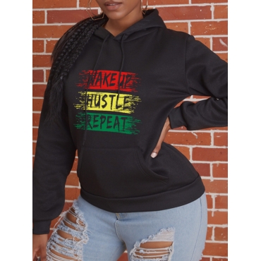

LW Letter Print Kangaroo Pocket Oversized Hoodie, Black
