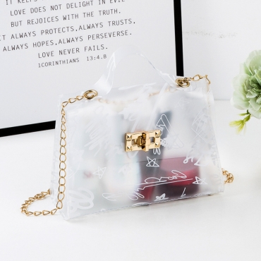

LW Letter Print See-through Crossbody Bag, White