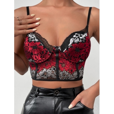 

Lovely Floral Decoration Lace Camisole, Black