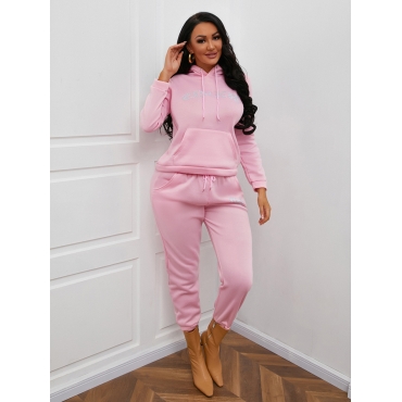 

LW Sequined Letter Decoration Oversized Pants Set, Pink