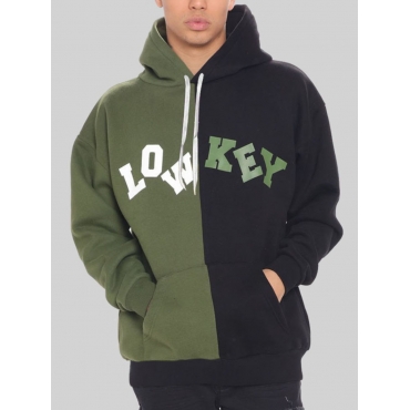

LW Men Letter Print Color-lump Oversized Hoodie, Black
