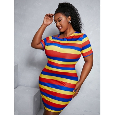 

LW Plus Size Striped Hollow-out Mini Dress (Without Body Chain), Yellow
