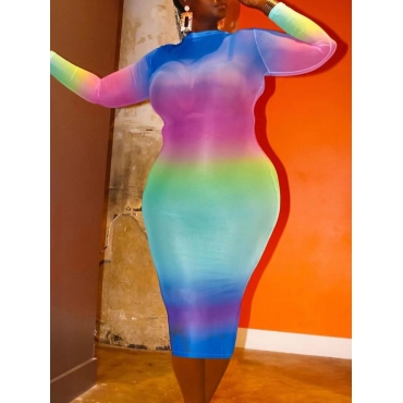 

LW Plus Size Half A Turtleneck Gradient Bodycon Dress, Blue