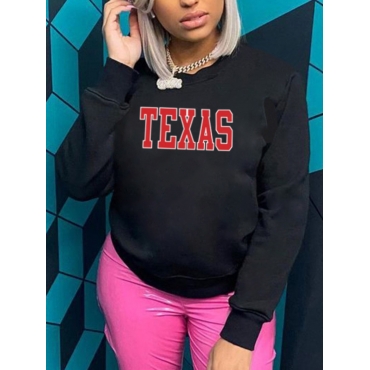 

LW Round Neck Letter Print Hoodie, Black