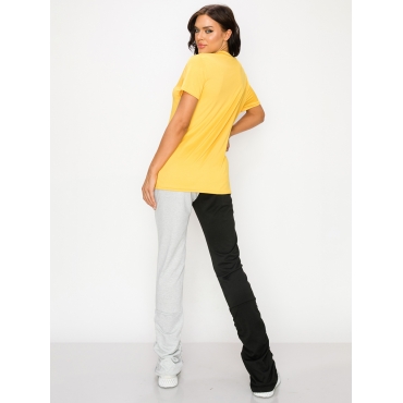 LW Leisure O Neck Letter Print Yellow T-shirt