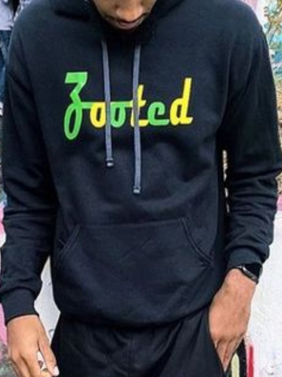 

LW Men Hooded Collar Letter Print Hoodie, Black