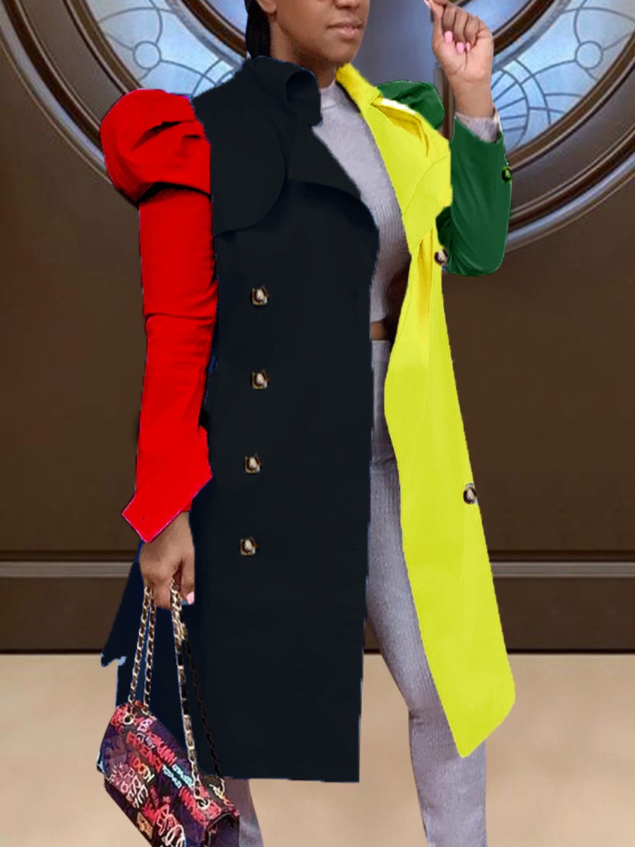 

Lovely Color-lump Fold Design Trench Coat, Multi