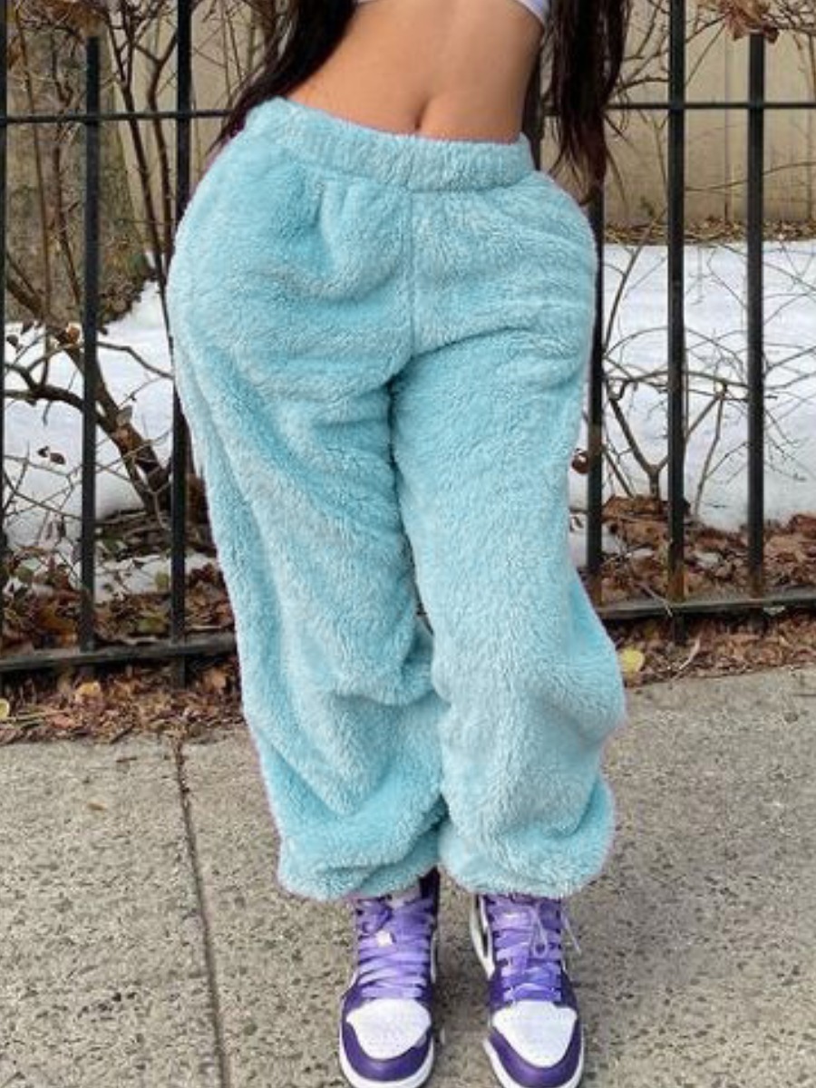 

LW BASICS Plush Wide Leg Pants, Baby blue