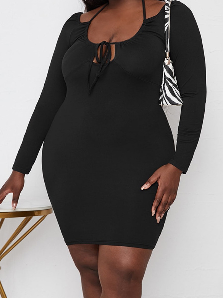 

LW SXY Plus Size Bandage Design Bodycon Dress, Black