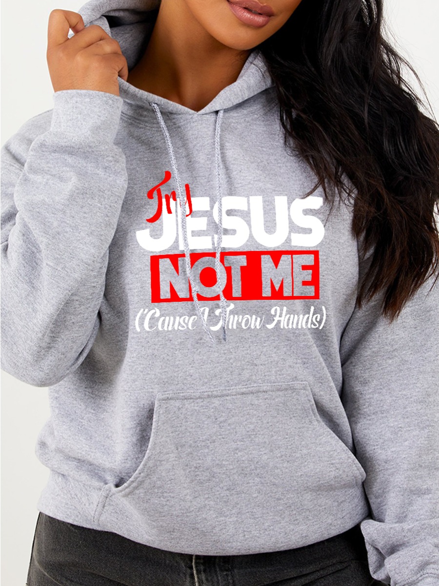 

LW Plus Size Hooded Collar Letter Print Hoodie, Grey