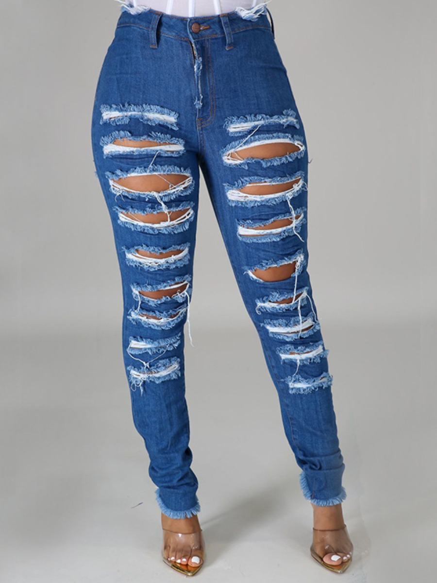 

LW Ripped Raw Edge Jeans, Deep blue
