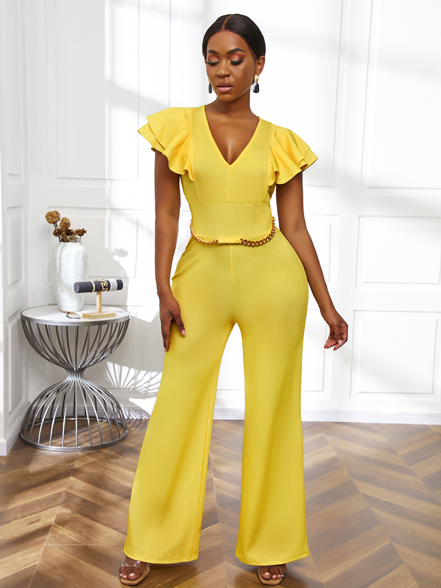 

LW Chain Decoration Flounce Design Jumpsuit, Yellow