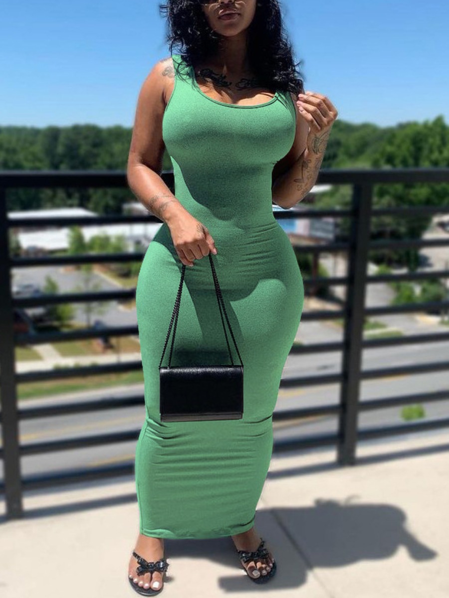 

LW BASICS U Neck Bodycon Dress, Green
