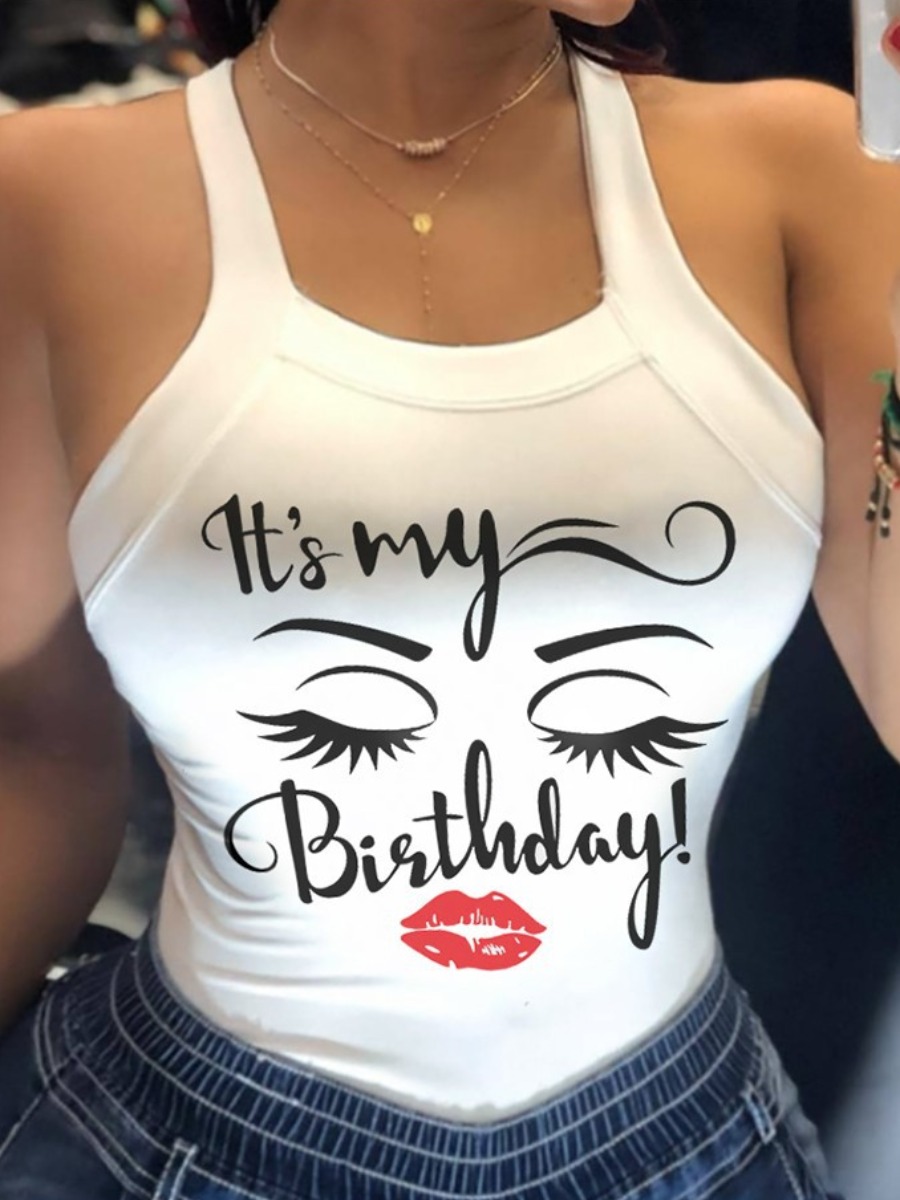 

LW BASICS Lip Letter Print Camisole, Pure white