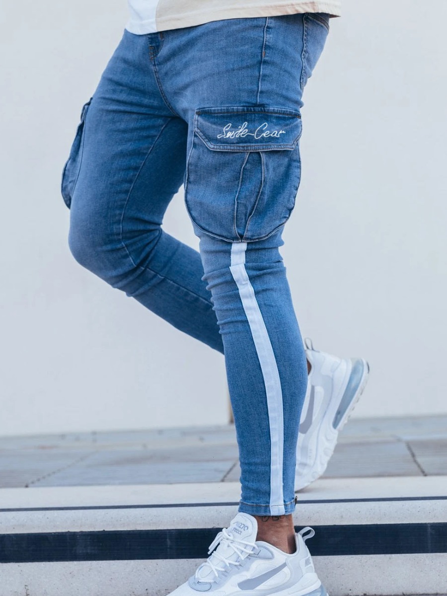 

LW Men Striped Side Pocket Jeans, Baby blue