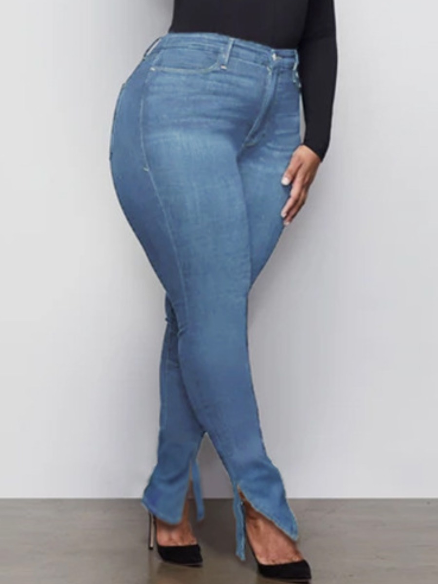 

LW Plus Size High-waisted Slit Jeans, Blue