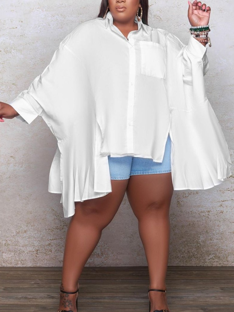 

LW Plus Size Batwing Sleeve Oversized Blouse, White