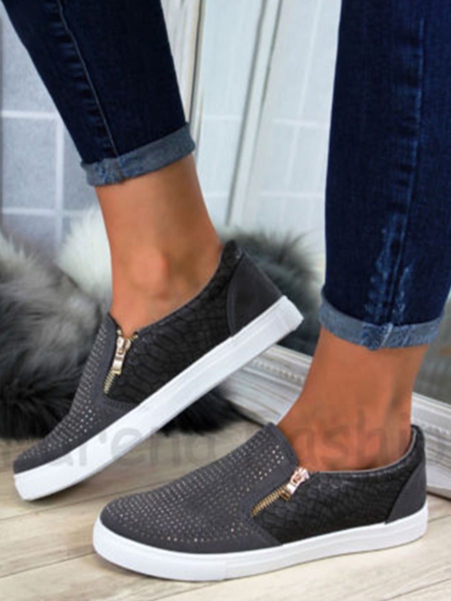 

LW Zipper Design Flats, Grey