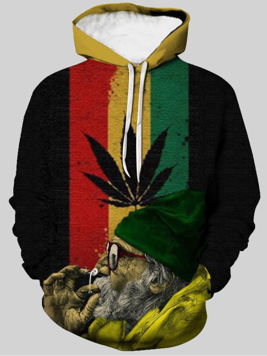 

LW Men Figure Print Color-lump Hoodie, Black