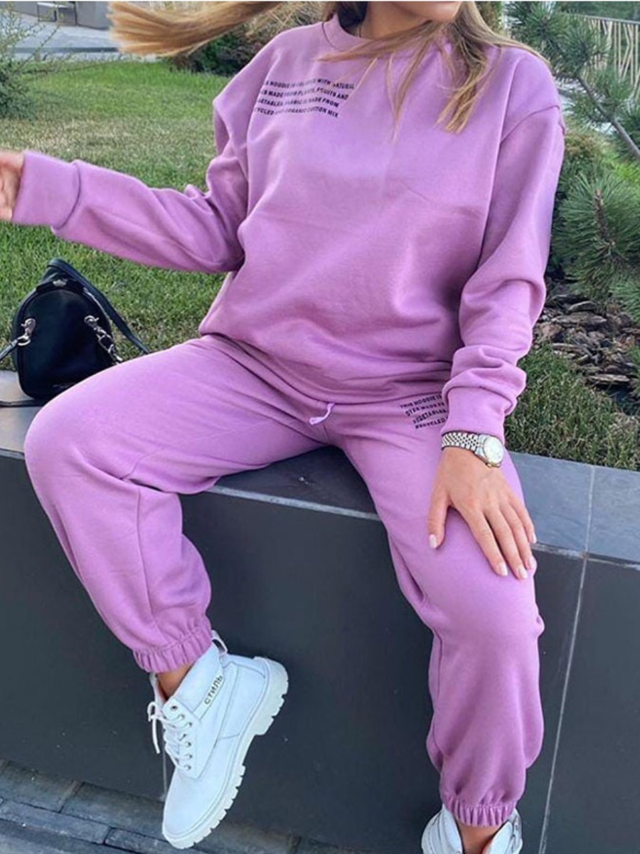 

LW Letter Print Oversized Pants Set, Purple