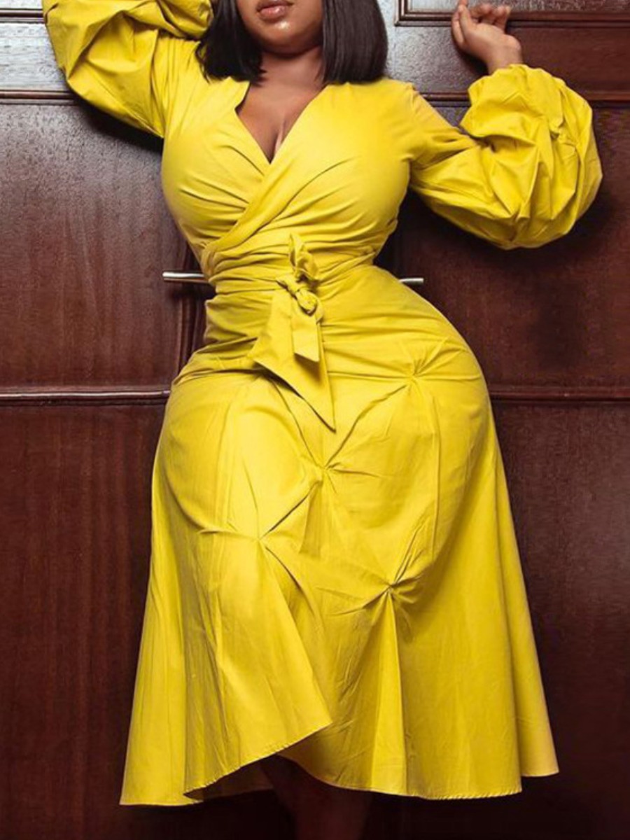 

LW Fold Bandage Design A Line Dress, Yellow