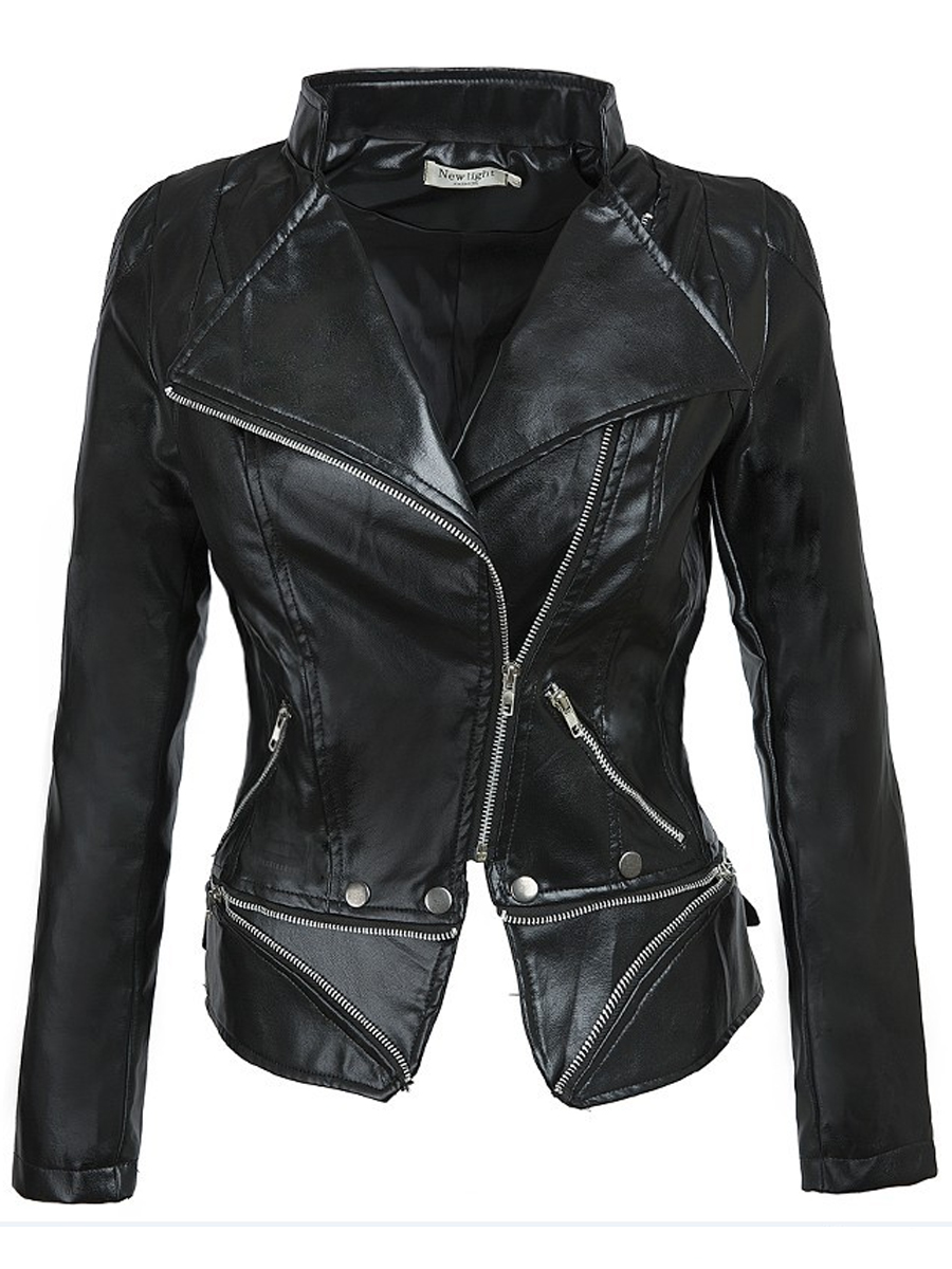 

LW Mandarin Collar Zipper Design Leather, Black